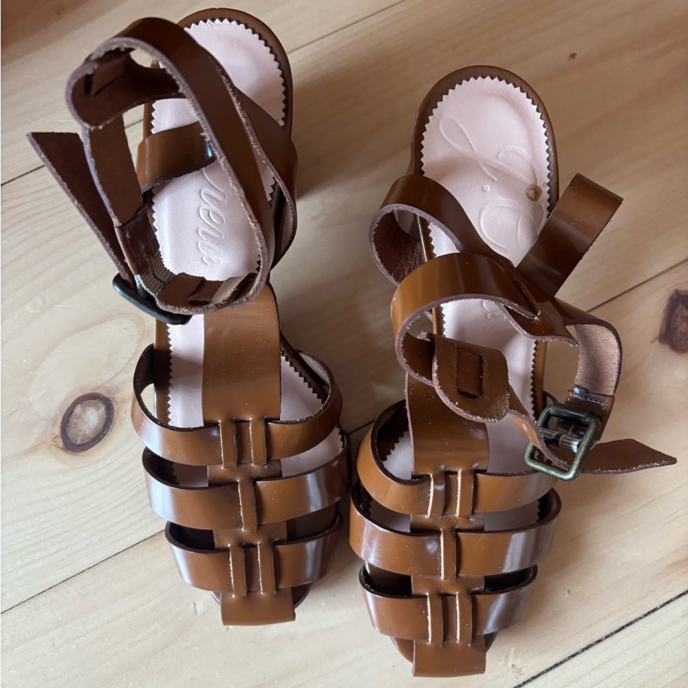 J. Crew Tan Leather fisherman sandal heels